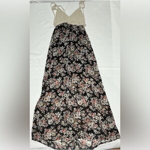 Oboe Maxi Dress Womens Medium Black Floral Pattern Crotched Top